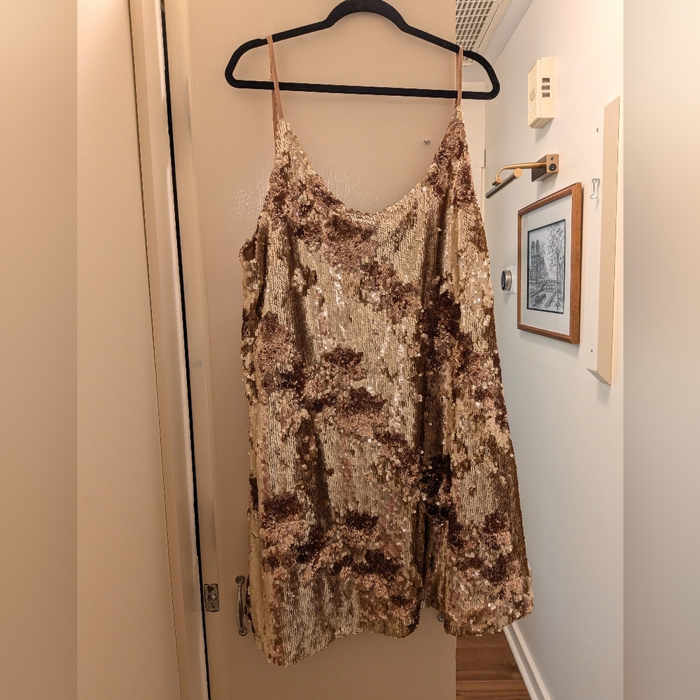 ARULA Gold and Bronze Sequin Slip Dress Size C (3X) Birthday Party Dress - Picture 5 of 6